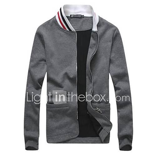 Mens Personality Cardigan Pure Color Outerwear