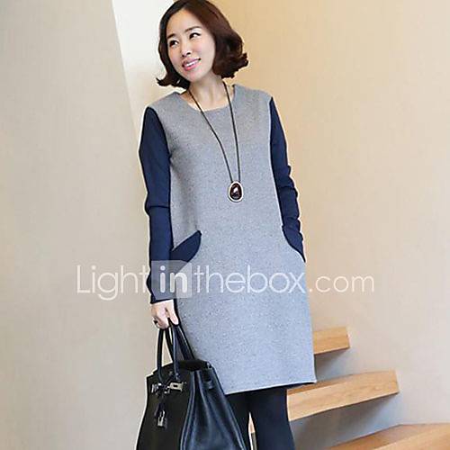 Meitiantian Autumn Winter Loose Fit Blue Dress