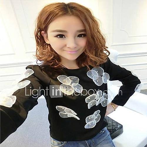 Womens Nice Long Sleeve Polyester Organza Flower T shirt