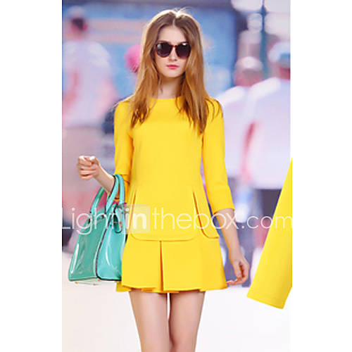 WeiMeiJia Womens Simple Solid Color Slim Dress(Yellow)