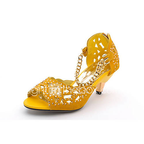 MLKL Diamond Waterproof Sandals Fish Head With Hollow Thin Heel Yellow Shoes In 301