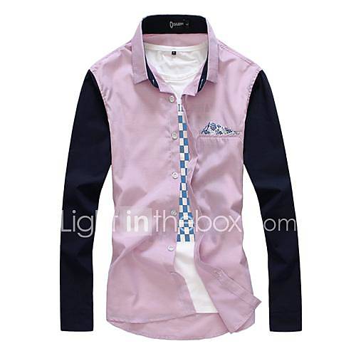 Mens Lapel Color Matching Long Sleeve Shirt