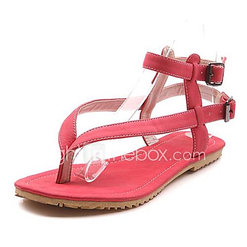 Faux Leather Womens Flat Heel Flip Flops Sandals With Buckle hoes(More Colors)