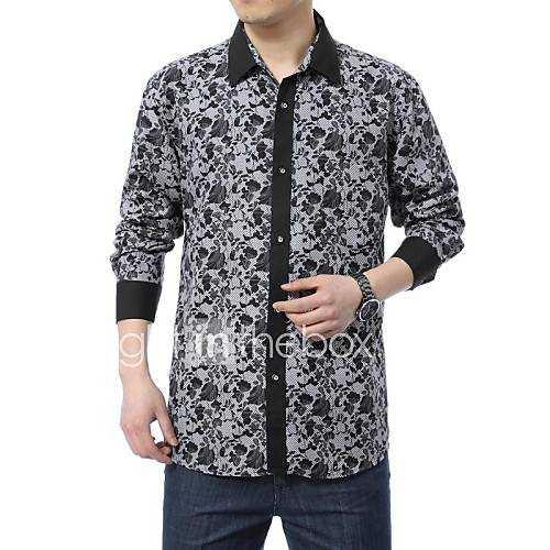 Mens Handsome Printing Long Sleeve Polyester Shirt