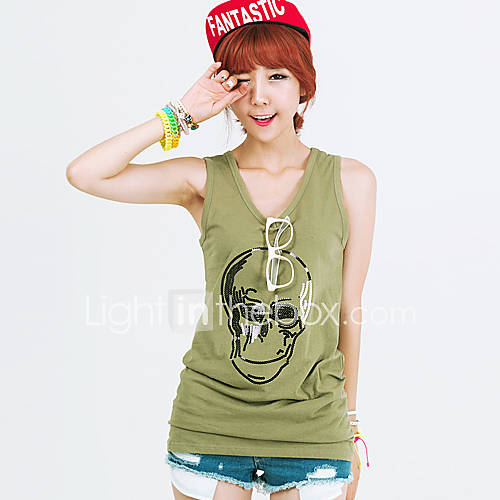 [Pashong] Womens Soft Long Tank with Skull Print (More Colors)