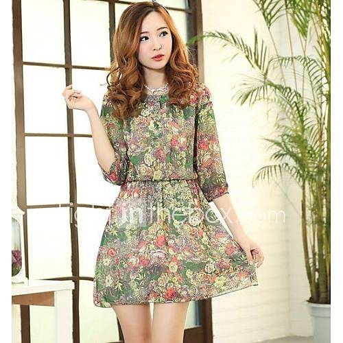 Womens Vintage Floral Print Chiffon Mini Dresses