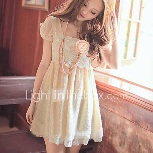 Womens Korean Style Polka Dots Short Sleeve Chiffon Dress