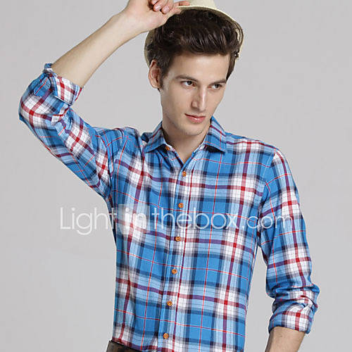 MSUIT Fashion MenS Grid Long Sleeve Shirt Z9138