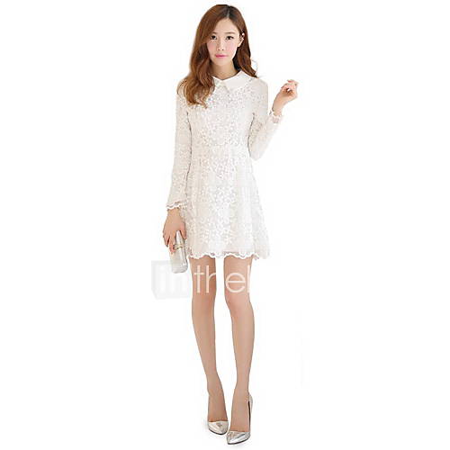 Loongzy Womens Korean Bodycon Organza Lace Solid Color White Dress