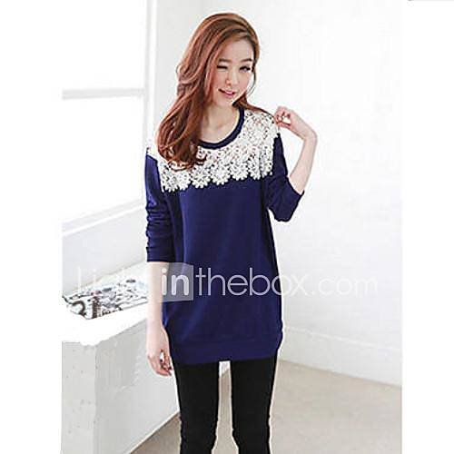 Womens Casual Crochet Lace Round Blouse