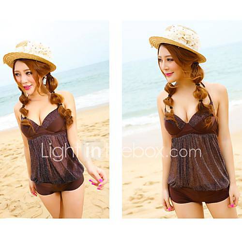 Womens Korean Popular Gold Wire Net Yarn Special Sexy Nylon and Spandex One Pieces Swimsuit