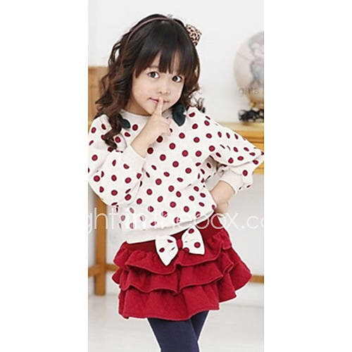 Girls Pertty Bowknot Polka Dots Clothing Sets