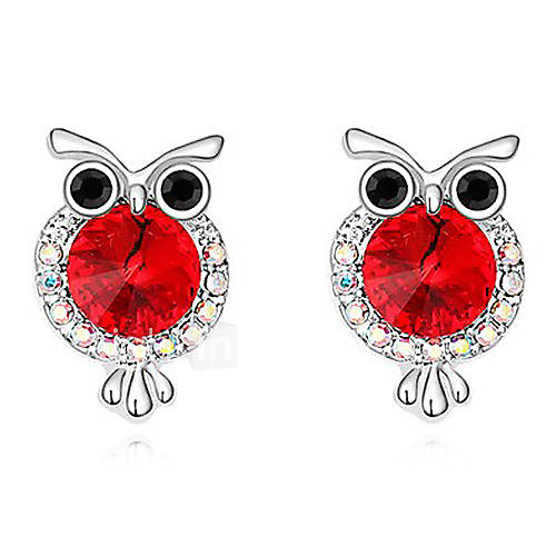 Xingzi Womens Charming Red Owl Pattern Made With Swarovski Elements Crystal Stud Earrings