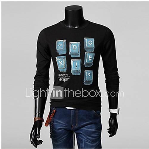 Mens Casual Fashion Long Sleeve Print T Shirt