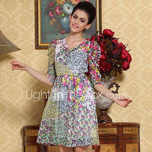 Lifver Womens Floral Print Yellow Dress