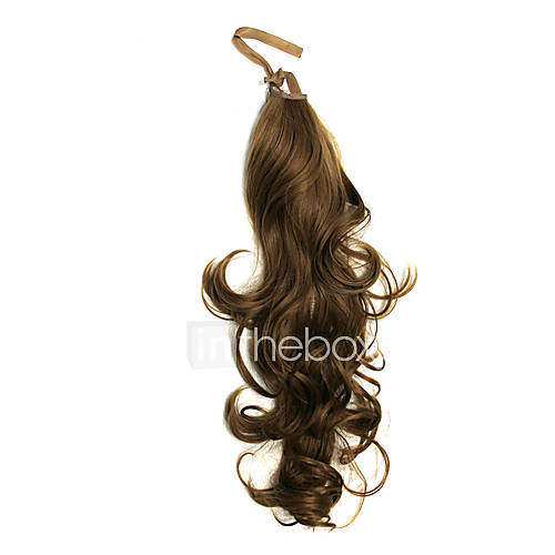 Ribbon Tied Light Brown Long Wavy Synthetic Ponytail Hair Extensions