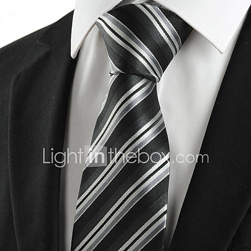 Tie New Striped Grey Black Classic Mens Tie Necktie Wedding Party Holiday Gift