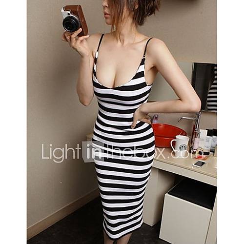 Yifanyi Womens Sexy Black White Stripe Sheath Long Dress