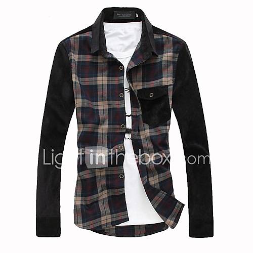 Mens Slim Fit Casual Plaid Shirt