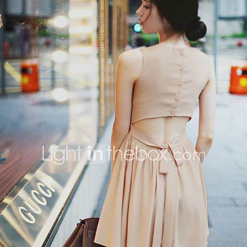 BeiYan Womens Korean Sleevless Backless Solid Color Slim Dress(Screen Color)