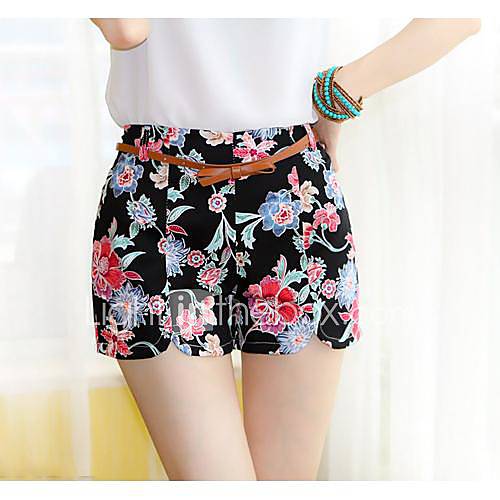 Womens Vintage Floral Print Beach Elastic Waist Shorts