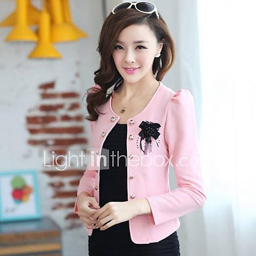 Womens O Collar Bowknot Doulbe breasted Puff Sleeve OL Suit Outerwear