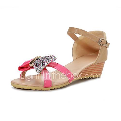 Leatherette Womens Low Heel Wedges Sandals With Bowknot Shoes (More Colors)