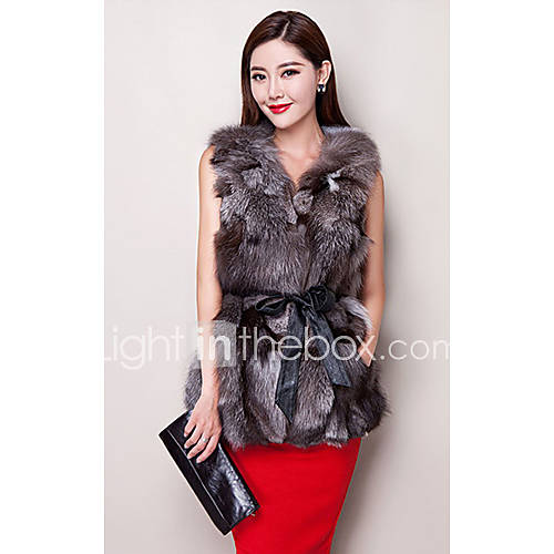 Sleeveless Collarless Fox Fur Party/Casual Vest