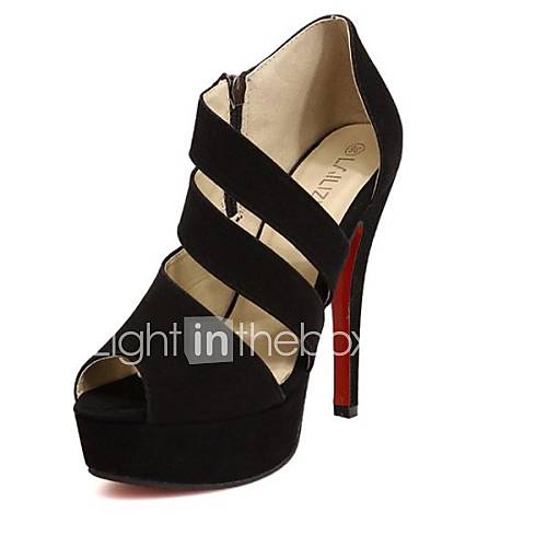 Suede Womens Stiletto Heel Peep Toe Sandals Shoes