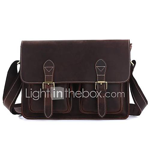 Mens Real Leather Messenger Shoulder Briefcase Bag