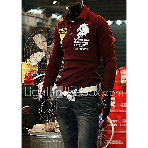 Midoo Long Sleeve Lion Printing Polo Shirt(Wine)