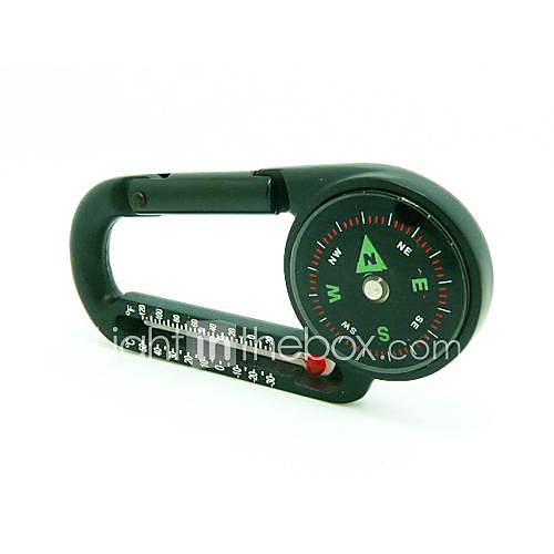 2 in 1 Thermometer Compass Carabiner   Black