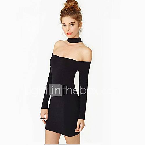 Womens Sexy Off Shoulder Long Sleeve Pencil Halter Mini Dress