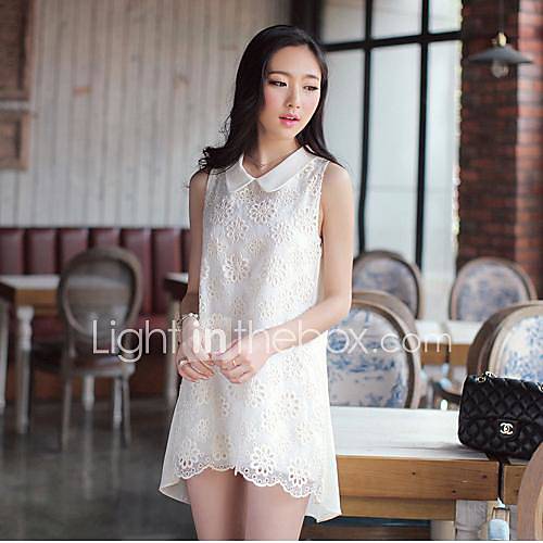 Womens A Word Doll Sweet White Collar Sleeveless Dress