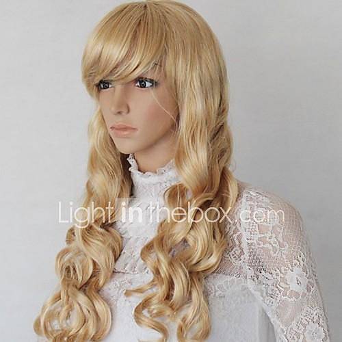 28 Inch Blonde Color Synthetic Fashion Lady Wig with Adjustable Size Cap