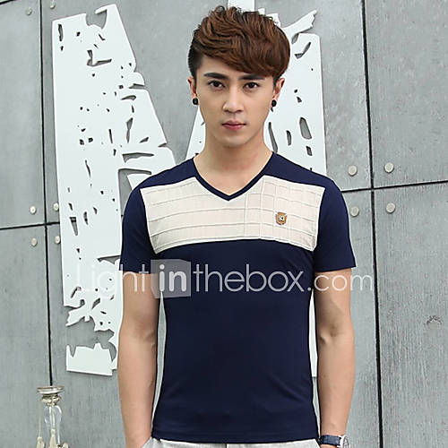 Senyue Mens Korean Splice Color Cotton Short Sleeve T Shirt (Blue)