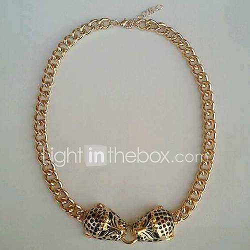 Shining Fashion Alloy Double Leopard Head Necklace (Screen Color)