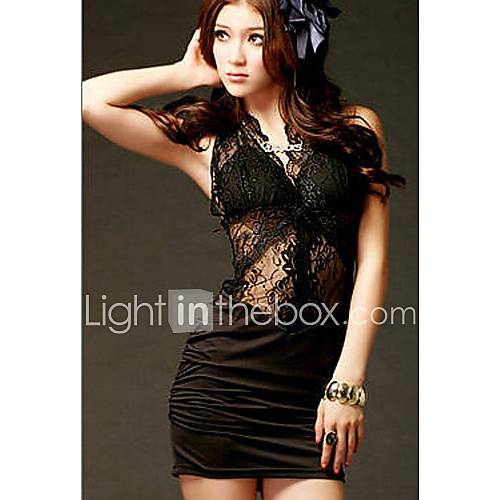 QianyuCasual Cut Out Lace Over Hip Dress(Black)