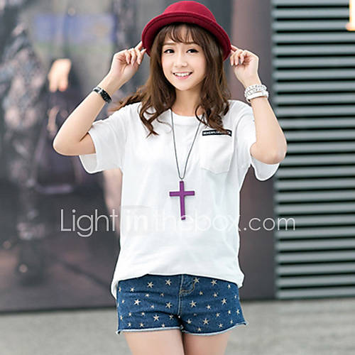 Meitiantian Pocket Cotton Loose Fit White Short T Shirt