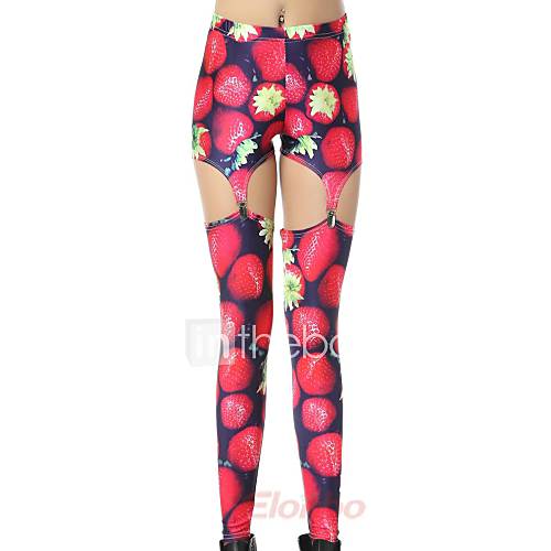 Elonbo Strawberry Style Digital Painting Tight Women Clip Leggings