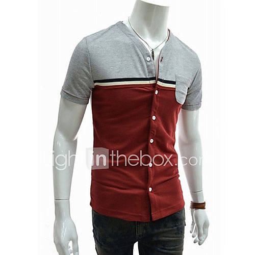 ZHELIN Mens V Neck Short Sleeve Bodycon Contrast Color Wine 100% Cotton T Shirt