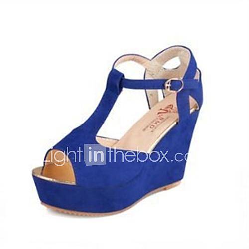 Suede Womens Wedge Heel T Strap Sandals Shoes (More Colors)