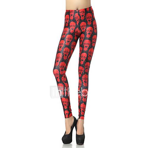 Elonbo Red Skull Style Digital Painting Tight Women Leggings