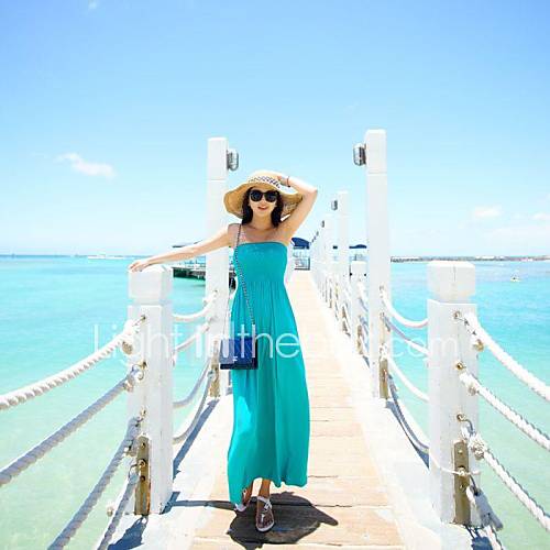 Womens Pure Color Strapless Backless Dress