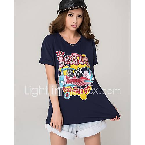 E Shop 2014 Summer Loose Fit Cartoon Print Short Sleeve (Navy Blue)