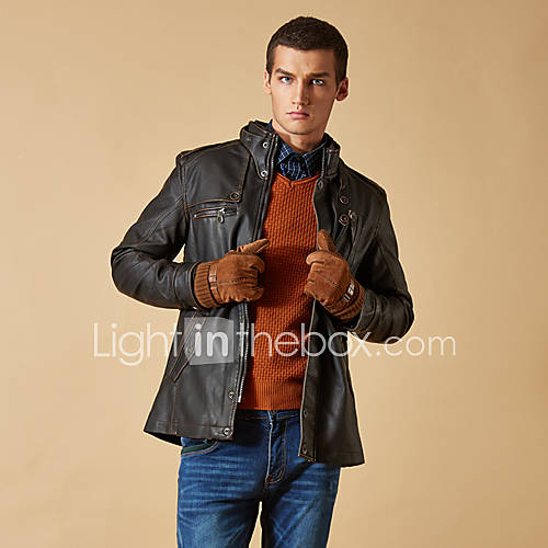 Gentleman Personality in Long Male Leather Jacket