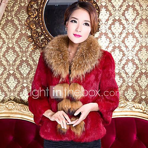 Womens Short Whole Leather Rabbit Fur Coat