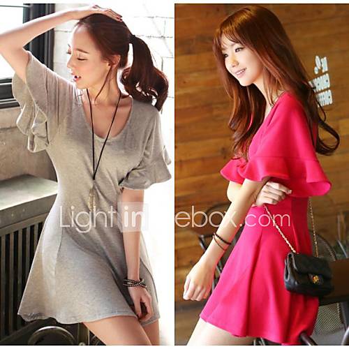 Womens Cute V Neckline Flare Sleeve Modal Short Dress