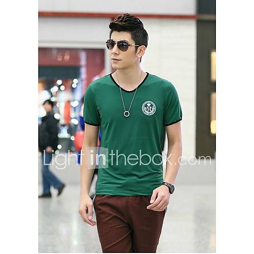 Shishangqiyi Korean Slim V Neck Short Sleeved Fashion T Shirt(Green)