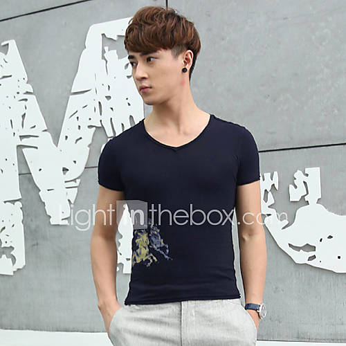 Senyue Mens Korean Simple Slim Fit Short Sleeve T Shirt (Royal Blue)